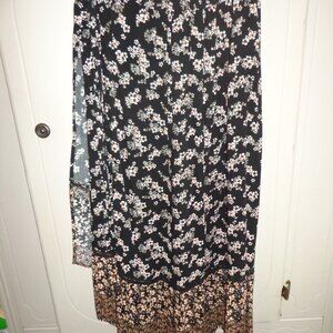 NWT KNOX ROSE Hi-Lo Wrap Skirt S Black Floral Waist Ties Midi